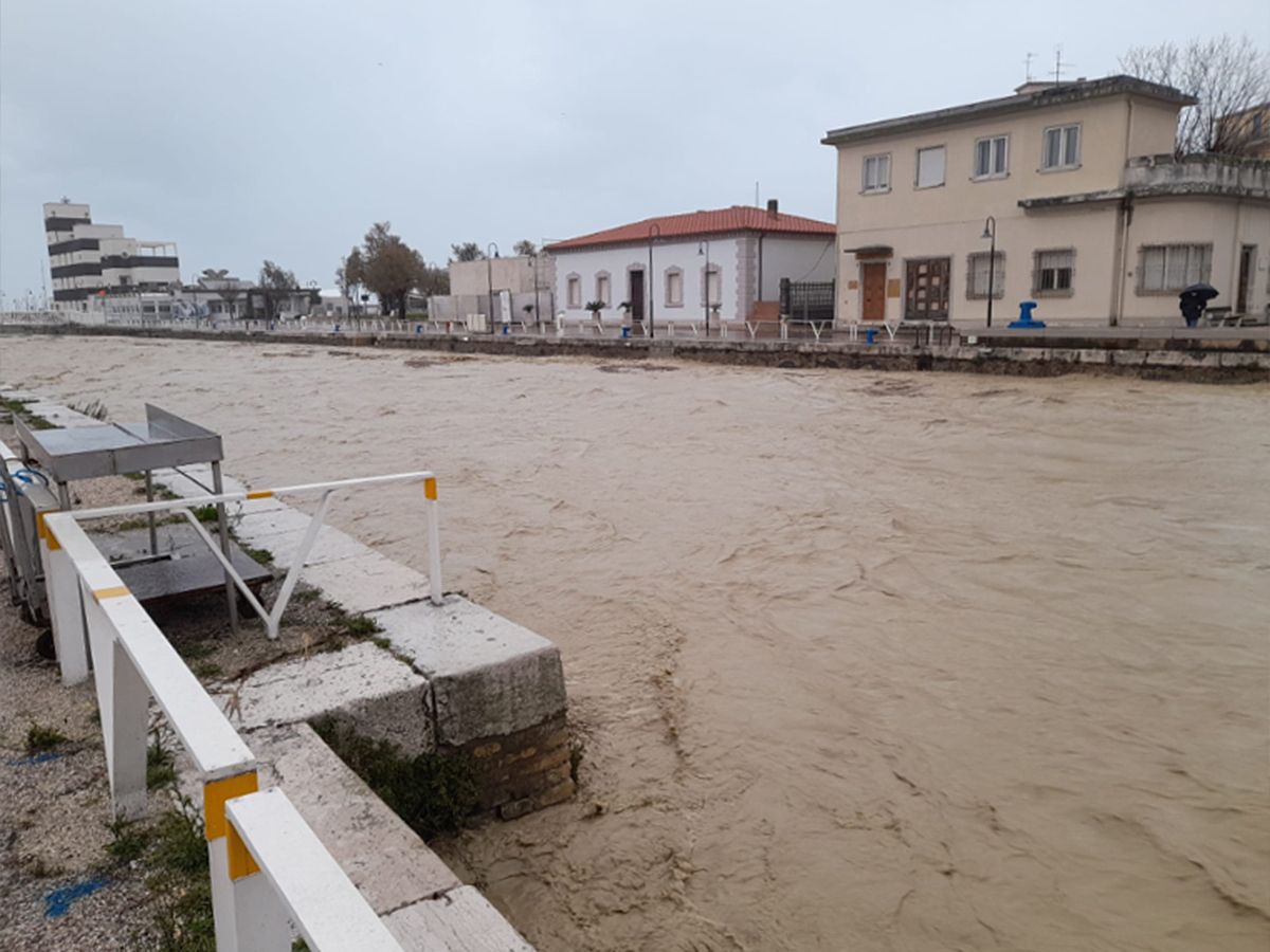 Il fiume Misa a Senigallia, alto per le piogge e il maltempo