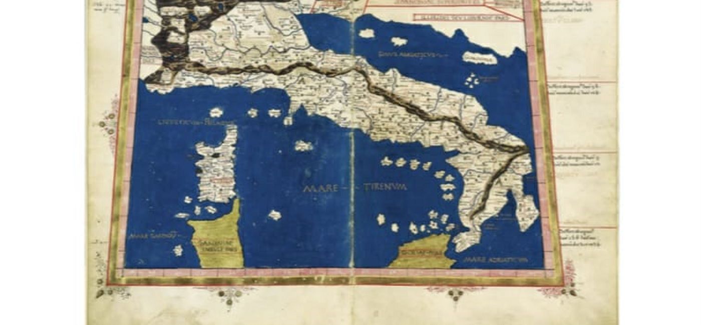 Una mappa dell'Italia in una stampa del XV secolo, icona della mostra a Senigallia