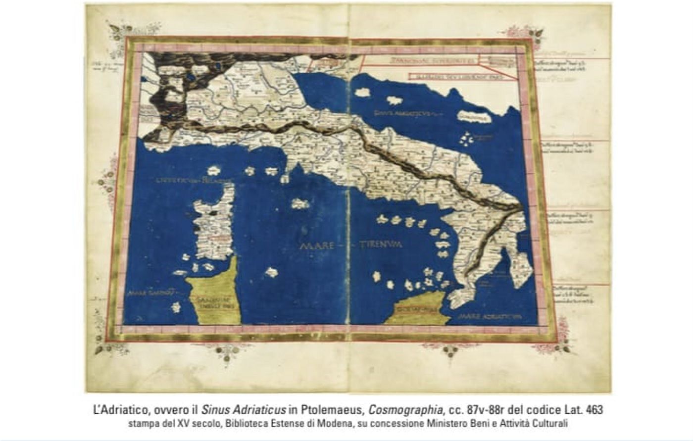 Una mappa dell'Italia in una stampa del XV secolo, icona della mostra a Senigallia