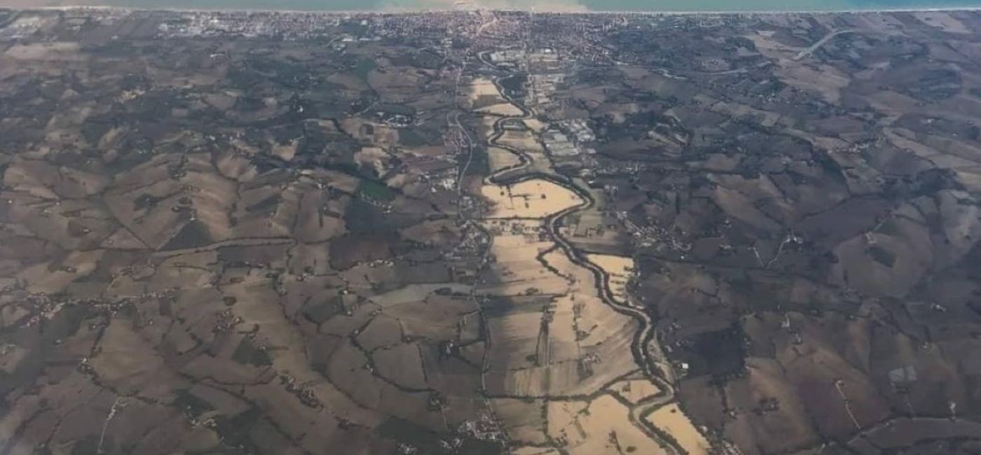 Le zone di esondazione del fiume Misa a Senigallia, durante l'alluvione del 15 settembre 2022