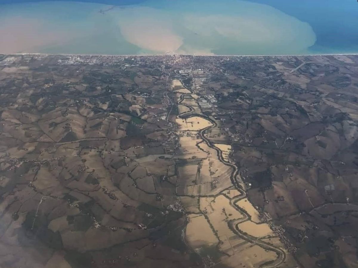 Le zone di esondazione del fiume Misa a Senigallia, durante l'alluvione del 15 settembre 2022