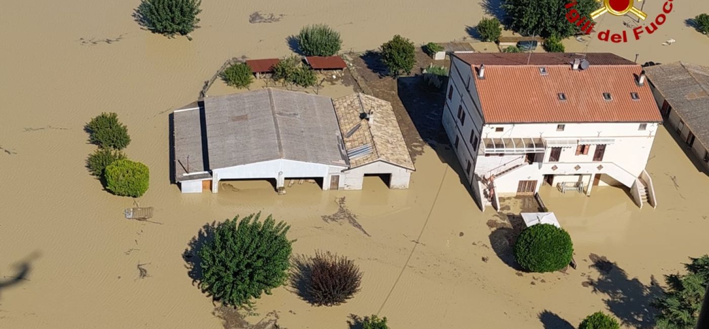 L'area alluvionata vista dall'elicottero dei Vigili del fuoco