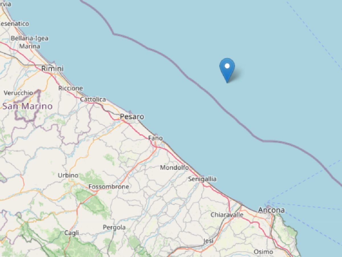 La mappa elaborata dall'Ingv relativa alla scossa di terremoto del 9 novembre tra Fano e Senigallia