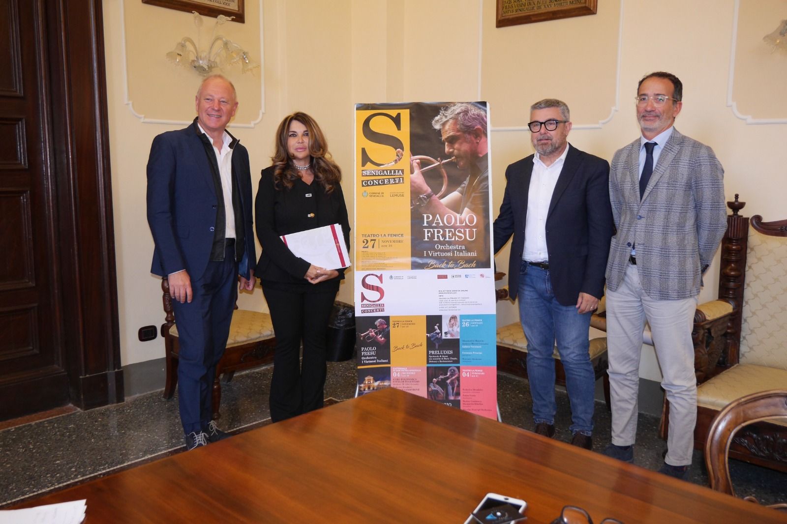 Presentata la stagione musicale 2022-2023 "Senigallia Concerti": da sinistra Federico Mondelci, Antonella Cecere, Massimo Olivetti e Riccardo Pizzi