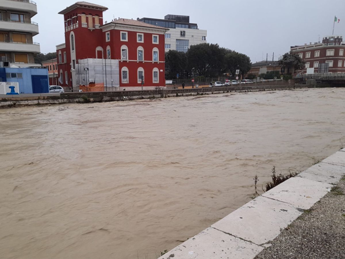 Il fiume Misa a Senigallia, alto per le piogge e il maltempo